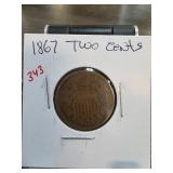 1867 Two-Cent Coin in Holder