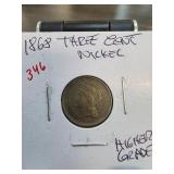 1868 Three-Cent Nickel Coin in Higher Grade