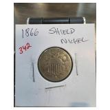 1866 Shield Nickel in Two-by-Two Holder