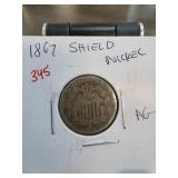 1867 Shield Nickel Graded AG