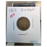 1863 Indian Head Cent in Collectorï¿½s Holder