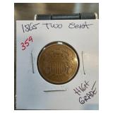 1865 United States Two-Cent Coin in High Grade