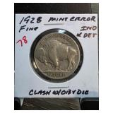 1928 Indian Head Buffalo Nickel Mint Error