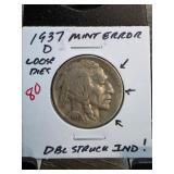 1937 D Buffalo Nickel with Mint Error