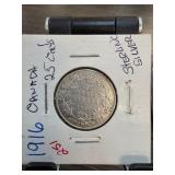1916 Canada 25 Cents Sterling Silver Coin