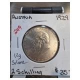 1929 Austria 2 Schilling 12g Silver Coin