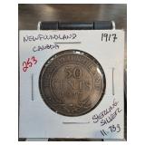 1917 Newfoundland 50 Cents Sterling Silver Coin
