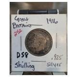 1916 Great Britain Silver Shilling Coin
