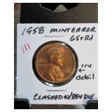 1958 Lincoln Cent Mint Error, MS65RD