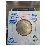 1946 Great Britain One Shilling Silver Coin MS63