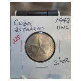1948 Cuba 20 Centavos Silver Coin in UNC Condition