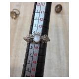 Sterling Silver Ring with White Oval Stone and Eng