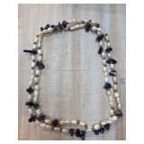 Double-Strand Necklace with Pearl and Lapis Beads