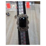 Sterling Silver Onyx and Marcasite Ring