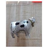 Sterling Silver Cow Brooch with Black Enamel Spots