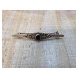 Sterling Silver Bar Brooch with Black Stone Accent