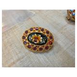 Gold-Tone Micro Mosaic Floral Brooch