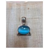 Sterling Silver Pendant with Blue Glass Cabochon