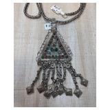 Silver Triangular Pendant Necklace with Chain Link