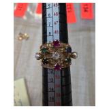 18k Gold Multi-Gemstone and Pearl Ring, 7.7g