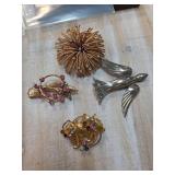 Four Vintage Costume Brooches