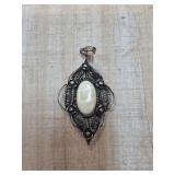 Sterling Silver Filigree Pendant with Oval White S