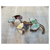 Austrian Floral Brooch with Enamel and Rhinestones
