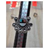 Zuni Sterling Silver Inlay Ring with Floral Design