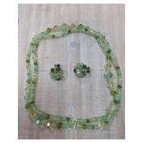 Green Crystal Bead Necklace and Matching Clip-On E