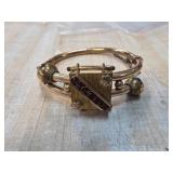 Antique Gold-Fill Hinged Bangle Bracelet with Red