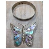 Alpaca Silver Butterfly Brooch and Bracelet Set