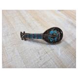 800 Silver Filigree Mandolin Pin with Enamel Desig
