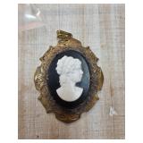 Victorian-Style Cameo Pendant with Ornate Brass Fr