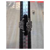 Sterling Silver and Marcasite Ring with Onyx Accen
