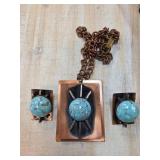 Mid-Century Copper and Turquoise Necklace and Earr