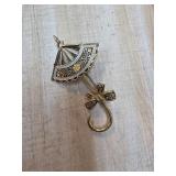 Gold-Tone Parasol Brooch with Filigree Design