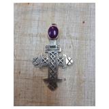 Sterling Silver Cross Pendant with Amethyst Gemsto