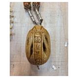 Carved Scarab Amulet Necklace W Silver and Beads