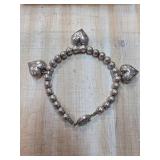 Sterling Silver Beaded Bracelet with Heart Charms