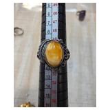 Sterling Silver Ring with Yellow Oval Cabochon