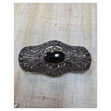 Sterling Silver Marcasite Brooch with Large Black