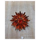 Judy Lee Orange Glass Stone Floral Brooch
