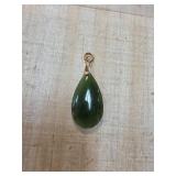 Green Jade Teardrop Pendant with Gold-Tone Bale