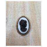 Amco Gold Fill Cameo Brooch with Black Silhouette