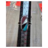 Sterling Silver Ring with Inlaid Gemstone Design