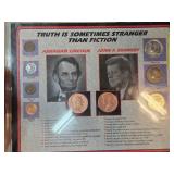 Framed Coin Set Featuring J.F.K. and Lincoln Coins