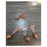 Sterling Silver Jewelry Set with Brown Pearl Accen