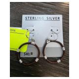 Sterling Silver Leather Hoop Earrings