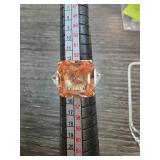 Sterling Silver Gemstone Ring with Large Orange St