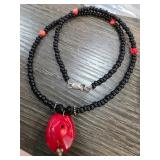 Black Beaded Necklace with Sterling Silver Clasp a